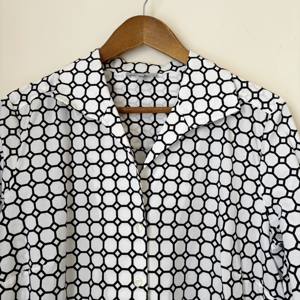 Hinson Wu Black & White Geo Print Button Front Katherin Shirt Sz 10 Quiet Luxury - Picture 2 of 7